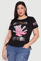 Womens Plus Size Sequin Rodeo Queen Top, Black, Size 2X