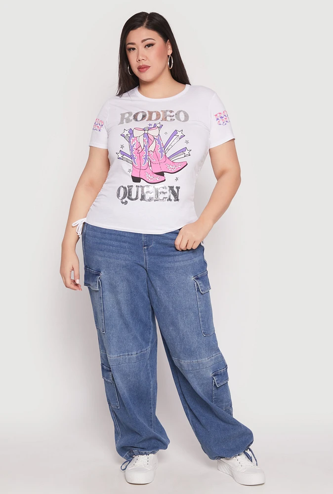 Womens Plus Size Sequin Rodeo Queen Top, White, Size 3X