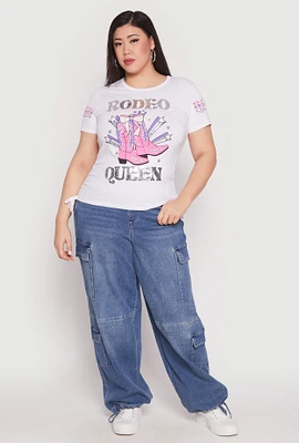 Womens Plus Size Sequin Rodeo Queen Top, White, Size 3X