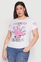 Womens Plus Size Sequin Rodeo Queen Top, White, Size 1X