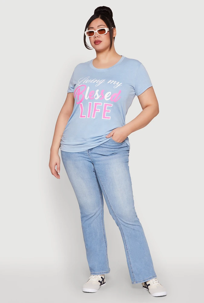Womens Plus Living My Blessed Life Ruched Tee, 1X