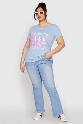 Womens Plus Living My Blessed Life Ruched Tee, 1X