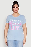 Womens Plus Living My Blessed Life Ruched Tee, 1X