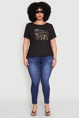 Womens Plus Size Just A Queen 3D Foil Graphic Tee, Black, Size 2X