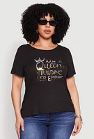 Womens Plus Size Just A Queen 3D Foil Graphic Tee, Black, Size 2X