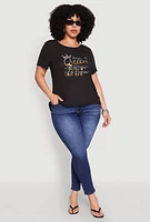 Womens Plus Size Just A Queen 3D Foil Graphic Tee, Black, Size 2X