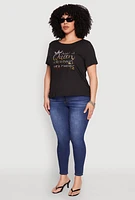 Womens Plus Size Just A Queen 3D Foil Graphic Tee, Black, Size 2X
