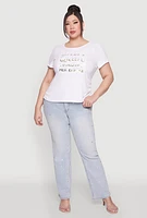 Womens Plus Size Just A Queen 3D Foil Graphic Tee, White, Size 3X