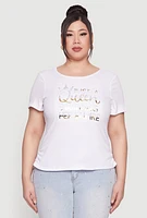 Womens Plus Size Just A Queen 3D Foil Graphic Tee, White, Size 3X