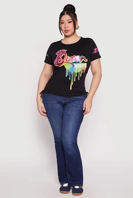 Womens Plus Size Sequin Queen Vibes Graphic Tee, Black, Size 1X