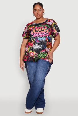 Womens Plus Size New York Graffiti Print Tee, Multi, Size 2X