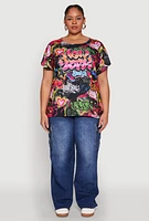 Womens Plus Size New York Graffiti Print Tee, Multi, Size 2X