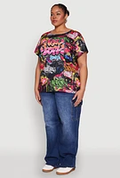 Womens Plus Size New York Graffiti Print Tee, Multi, Size 2X