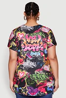 Womens Plus Size New York Graffiti Print Tee, Multi, Size 2X
