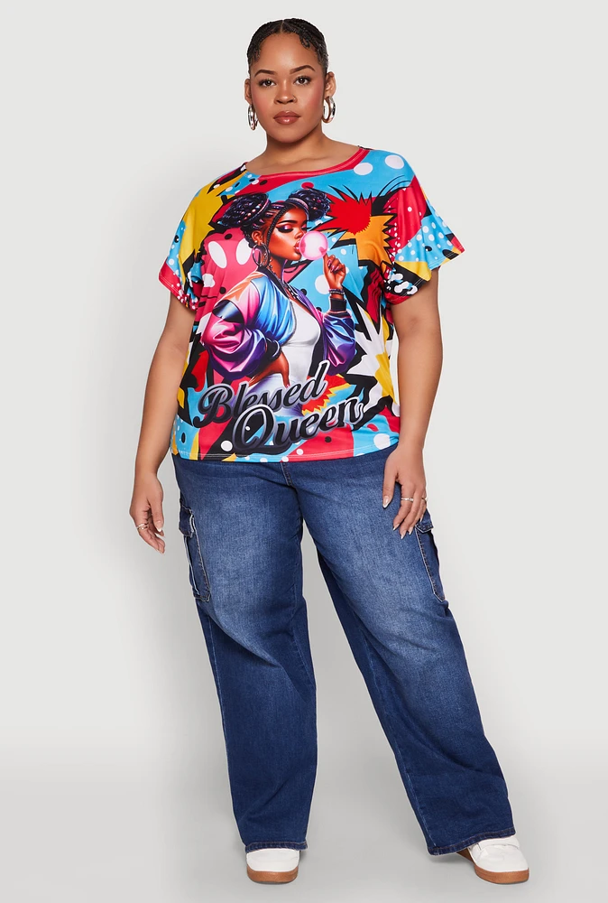 Womens Plus Size Blessed Queen Graphic Tee, Multi, Size 3X
