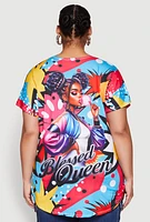 Womens Plus Size Blessed Queen Graphic Tee, Multi, Size 1X