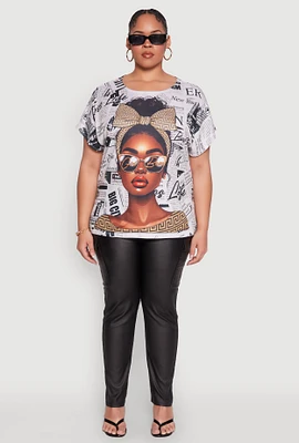 Womens Plus Size Girl Boss Newspaper Print Tee, Multi, Size 1X
