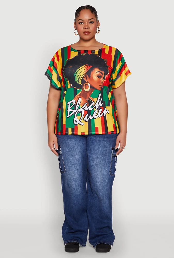 Womens Plus Size Black Queen Graphic Tee, Multi, Size 1X