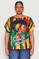 Womens Plus Size Black Queen Graphic Tee, Multi, Size 2X