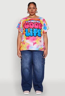 Womens Plus Size Living My Good Life Graphic Tee, Multi, Size 2X