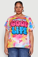 Womens Plus Size Living My Good Life Graphic Tee, Multi, Size 2X
