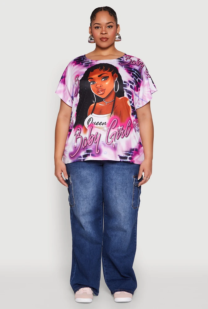 Womens Plus Size Baby Girl Graphic Print Tee, Multi, Size 1X