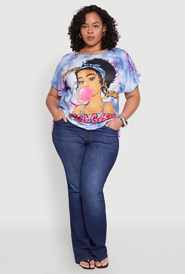 Womens Plus Size Girl Gang Graphic Tee, Blue, Size 2X