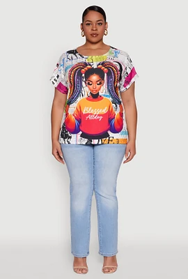Womens Plus Size Blessed Graffiti Graphic Tee, Multi, Size 1X