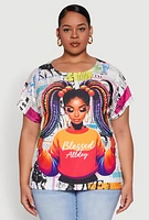 Womens Plus Size Blessed Graffiti Graphic Tee, Multi, Size 1X