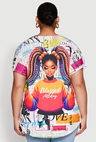 Womens Plus Size Blessed Graffiti Graphic Tee, Multi, Size 2X