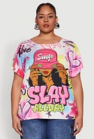 Womens Plus Size Slay All Day Graphic Tee, Multi, Size 2X