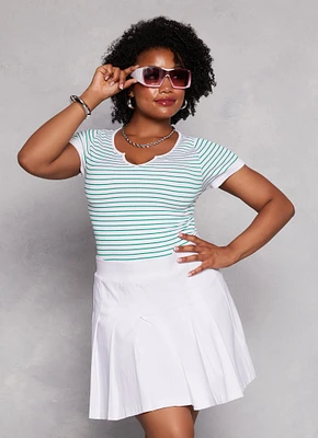 Womens Plus Size Seamless Striped Notch Neck Tee, Green, Size 2X-3X