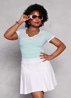 Womens Plus Size Seamless Striped Notch Neck Tee, Green, Size 2X-3X