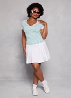 Womens Plus Seamless Striped Notch Neck Tee, Multi,