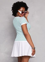 Womens Plus Size Seamless Striped Notch Neck Tee, Green, Size 2X-3X