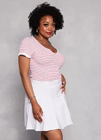 Womens Plus Size Seamless Striped Notch Neck Tee, Multi, Size 2X-3X
