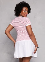 Womens Plus Size Seamless Striped Notch Neck Tee, Multi, Size 1X-2X