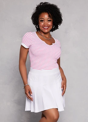 Womens Plus Seamless Striped Notch Neck Tee, Multi,