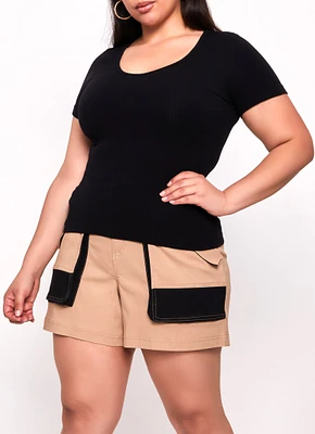 Womens Plus Seamless Textured Knit Scoop Neck Tee,