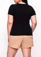 Womens Plus Seamless Textured Knit Scoop Neck Tee,