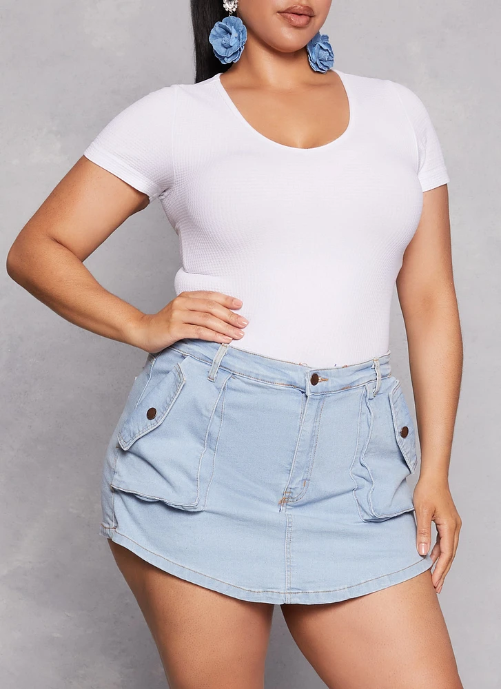 Womens Plus Size Seamless Textured Knit Scoop Neck Tee, White, Size 2X-3X