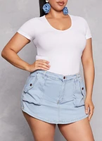 Womens Plus Size Seamless Textured Knit Scoop Neck Tee, White, Size 2X-3X