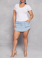 Womens Plus Size Seamless Textured Knit Scoop Neck Tee, White, Size 2X-3X