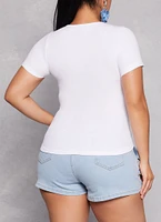 Womens Plus Size Seamless Textured Knit Scoop Neck Tee, White, Size 2X-3X