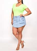Womens Plus Size Seamless Textured Knit Scoop Neck Tee, Green, Size 2X-3X