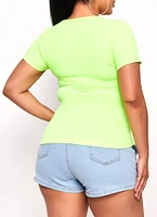 Womens Plus Size Seamless Textured Knit Scoop Neck Tee, Green, Size 2X-3X