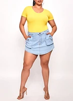 Womens Plus Size Seamless Textured Knit Scoop Neck Tee, Yellow, Size 2X-3X