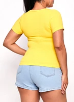 Womens Plus Size Seamless Textured Knit Scoop Neck Tee, Yellow, Size 2X-3X