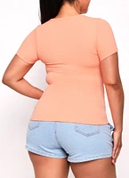 Womens Plus Size Seamless Textured Knit Scoop Neck Tee, Orange, Size 1X-2X