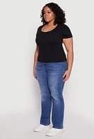 Womens Plus Size Basic Ribbed Knit Seamless Top, Black, Size 1X-2X